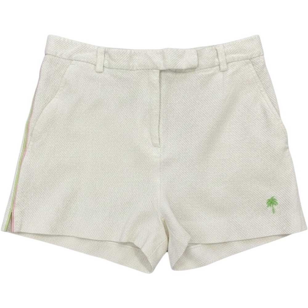 Lilly Pulitzer White‎ Textured Palm Tree Embroidered Shorts Side Stripe Womens 4